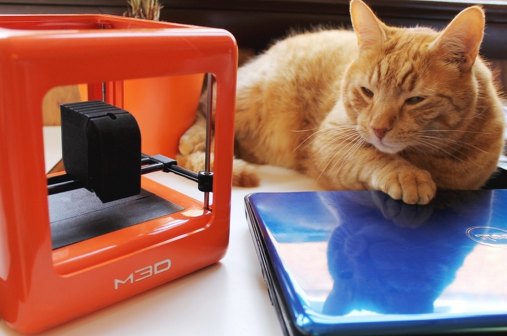 Котик рядом с 3D-принтером