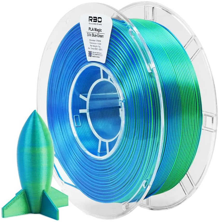 Изделия из PLA Magic Silk пластика R3D 1,75 мм сине-зеленый 1 кг