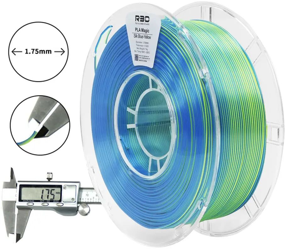 PLA Magic Silk пластик R3D 1,75 мм желто-синий 1 кг