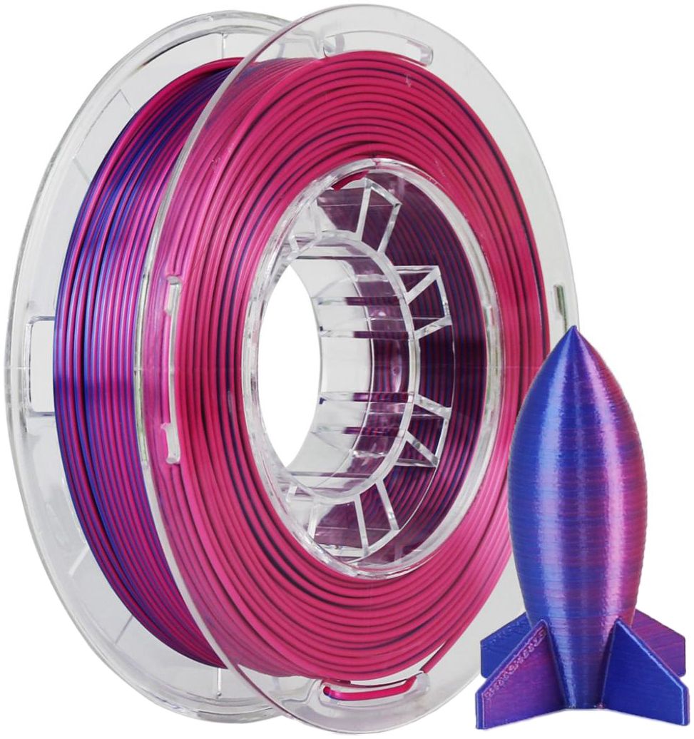 PLA Silk пластик Solidfilament 1,75 мм Розово-красный и синий 0,25 кг