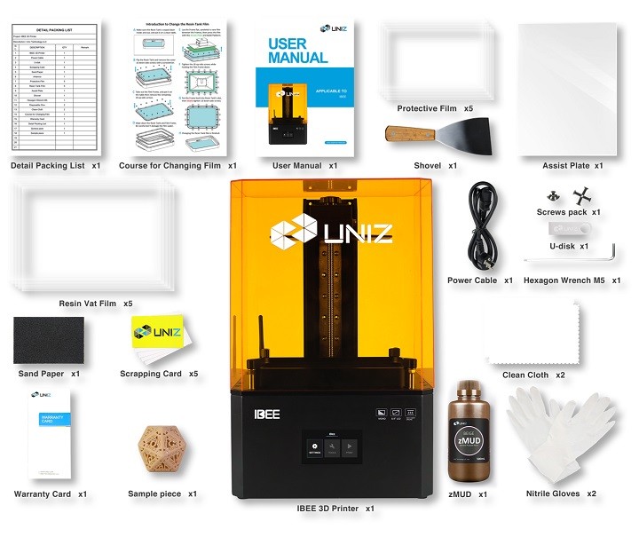 Комплект поставки 3D принтера Uniz IBEE